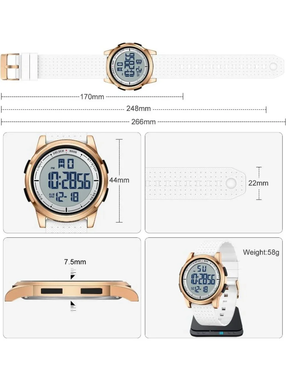 Men's White Rubber Strap Ultra-Thin Minimalist Sports Waterproof Digital Watch